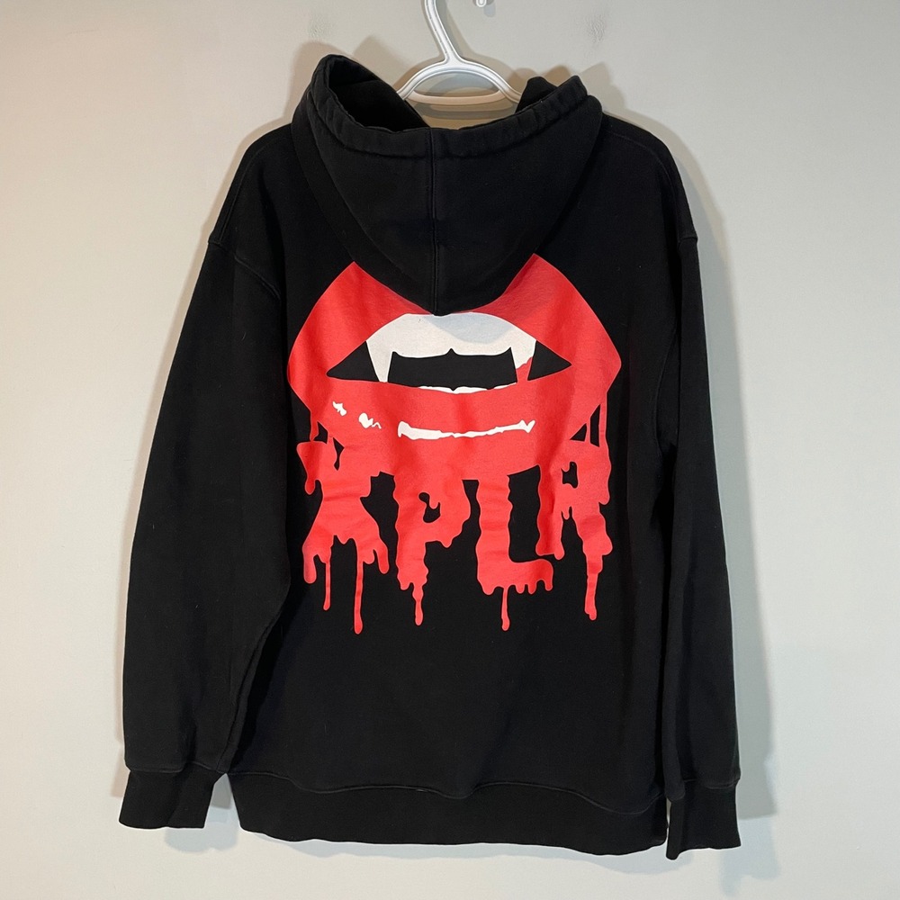 XPLR Sam and Colby Fangs Vampire Lips Black Hoodie Mens Large Pullover Merch